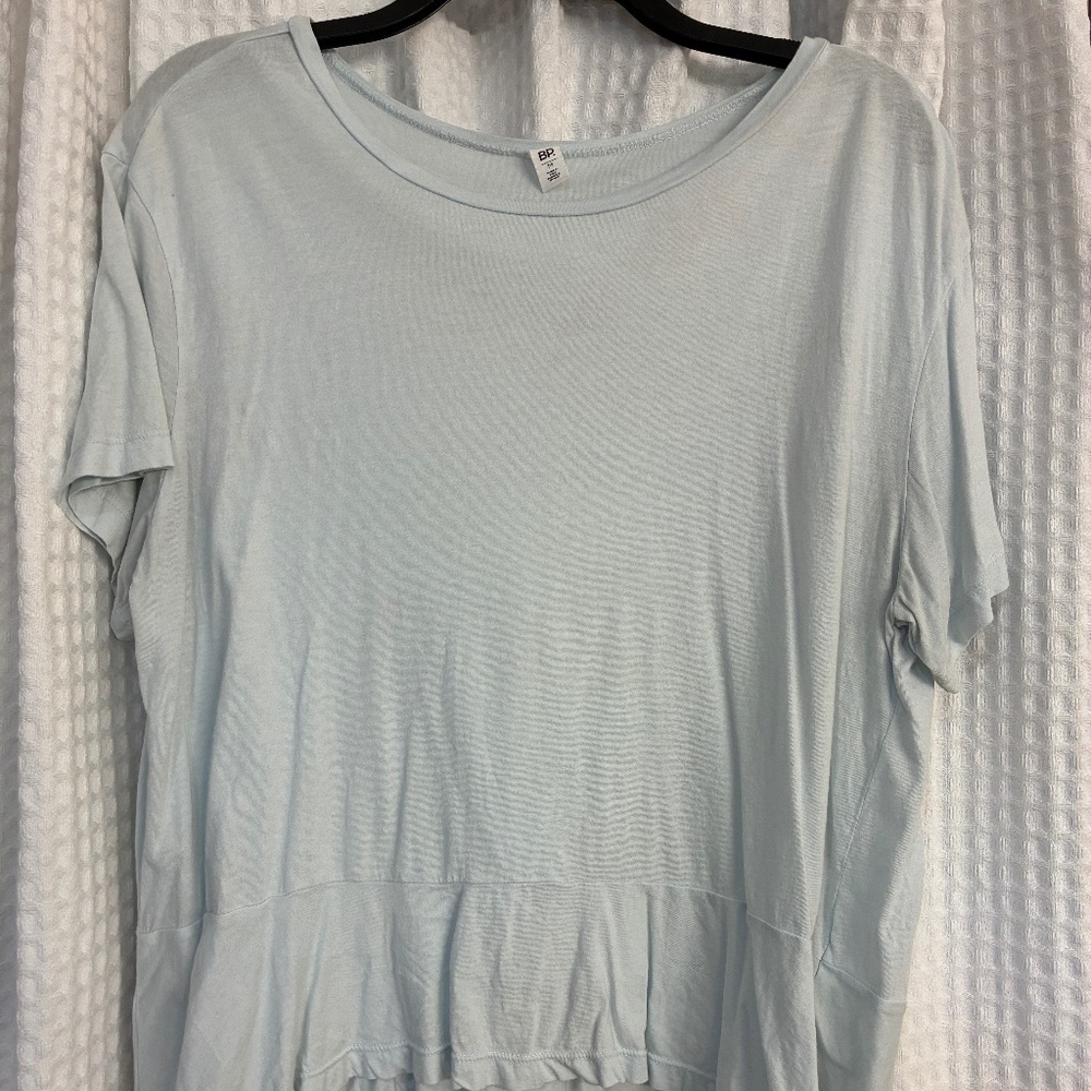 BP Light Blue Peplum Short Sleeve Top Size Medium